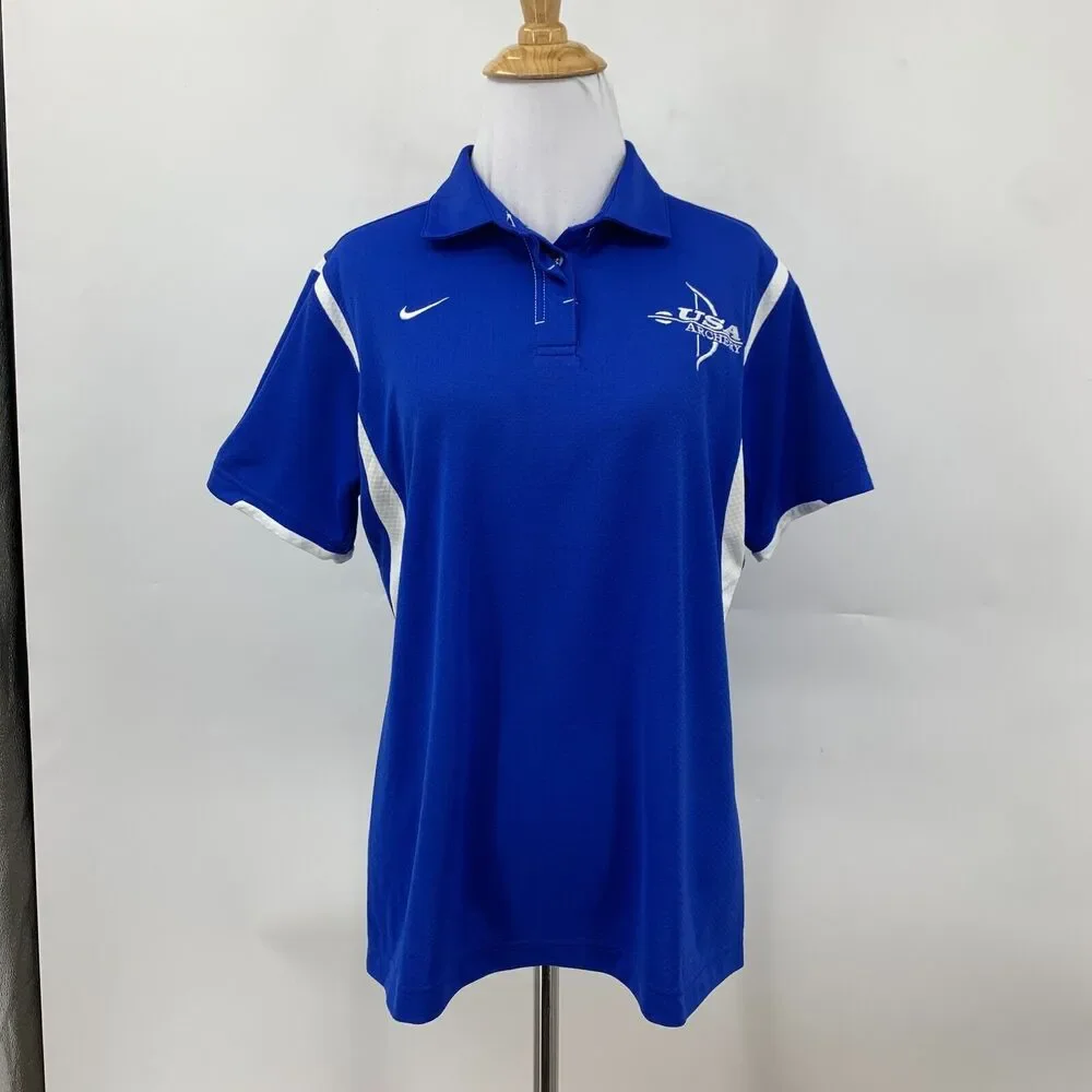 Nike Polo Shirt Womens M Medium Athletic Blue USA Archery Easton Foundations Top